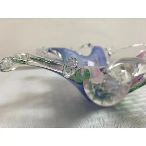 MCM Lavorazione Arte Murano HAND BLOWN Pastel Star Shaped Glass Bowl Candy Dish - Picture 4 of 5